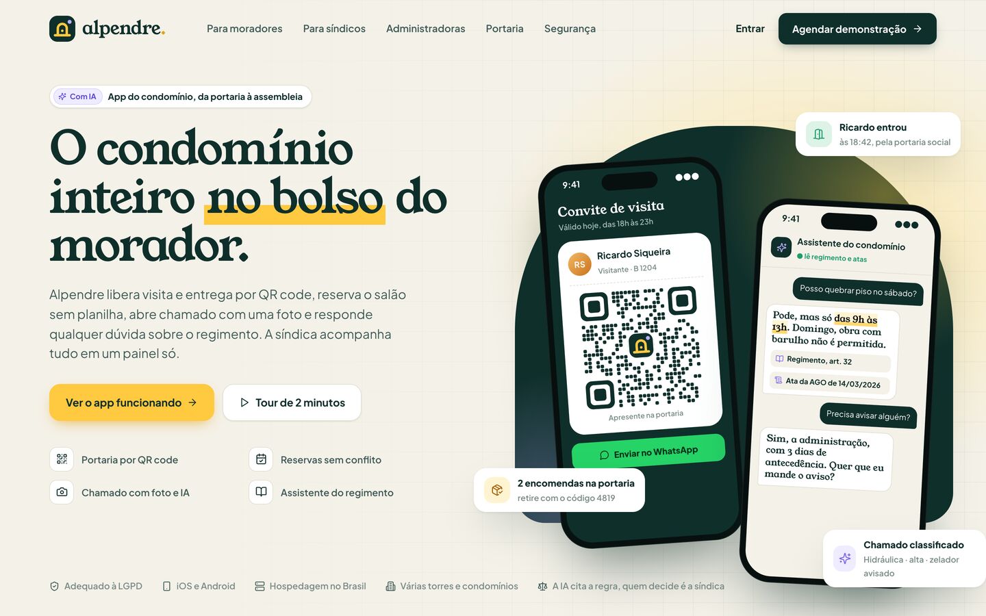 Landing de apresentação do app para condomínio Alpendre