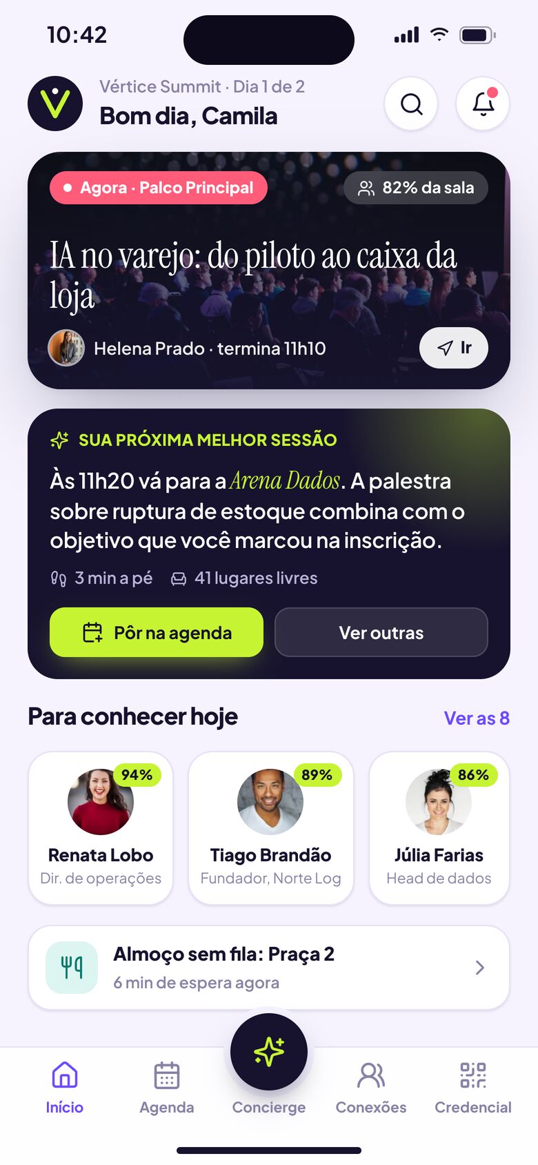 Início do app do evento com a palestra ao vivo e a próxima melhor sessão